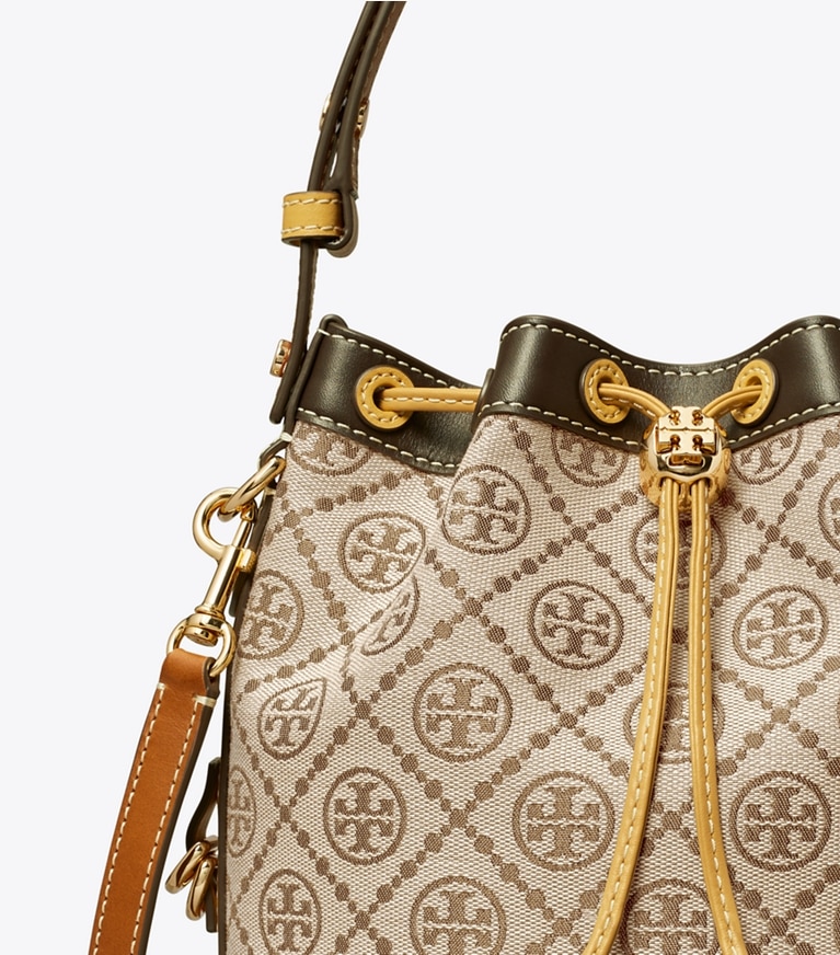 Tory Burch designer クロスボディバッグ Tモノグラム ユーティリティ バケットバッグ in Hazelnut Multi angle