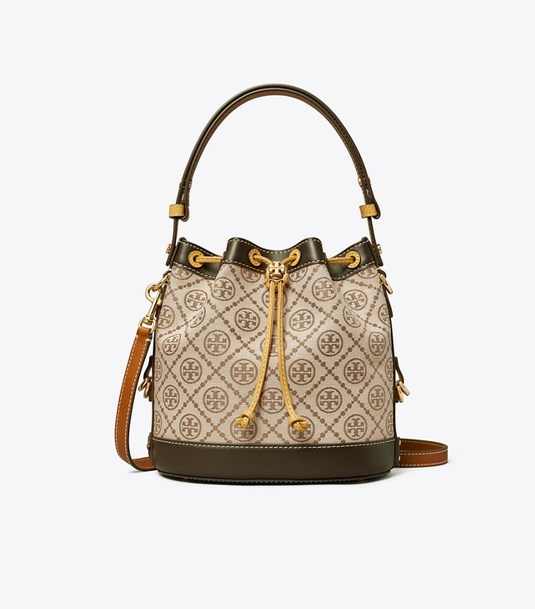 Tory Burch designer クロスボディバッグ Tモノグラム ユーティリティ バケットバッグ in Hazelnut Multi front