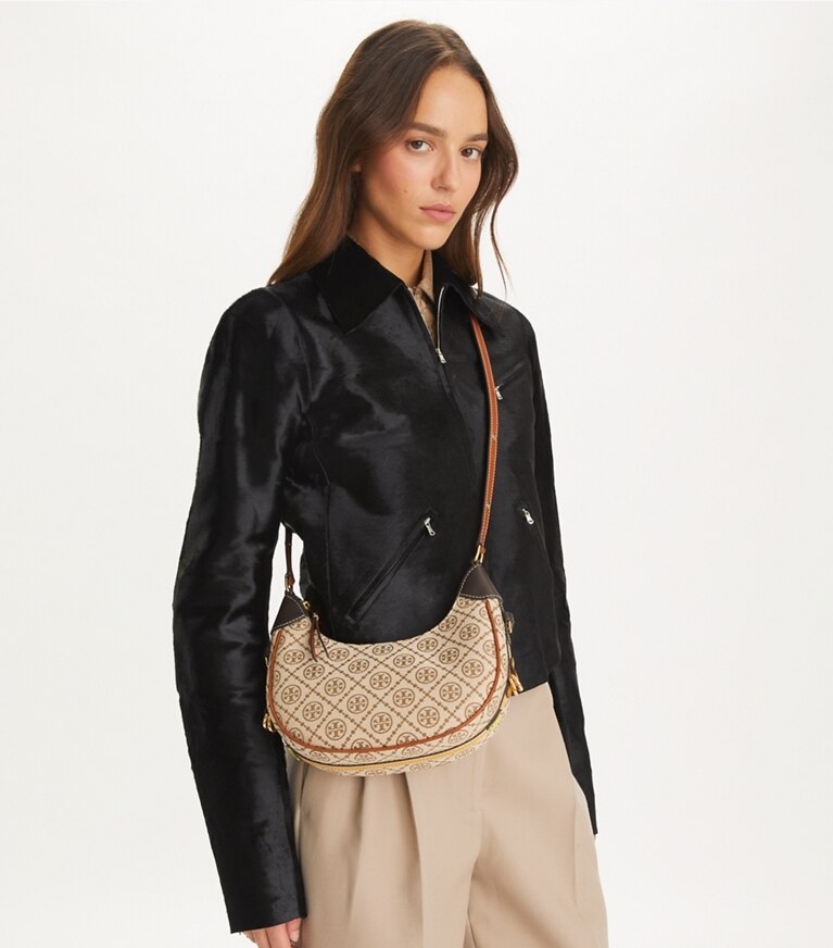 Tory Burch designer ショルダーバッグ Tモノグラム ユーティリティ クレッセントバッグ in Hazelnut Multi angle