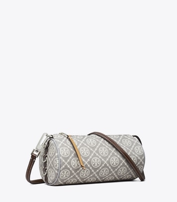 Tory Burch designer crossbody bags T Monogram Utility Cylinder Bag in Gray angle