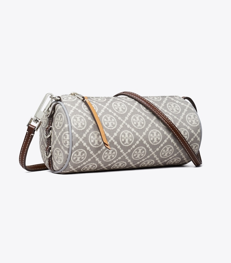 Tory Burch designer crossbody bags T Monogram Utility Cylinder Bag in Gray angle