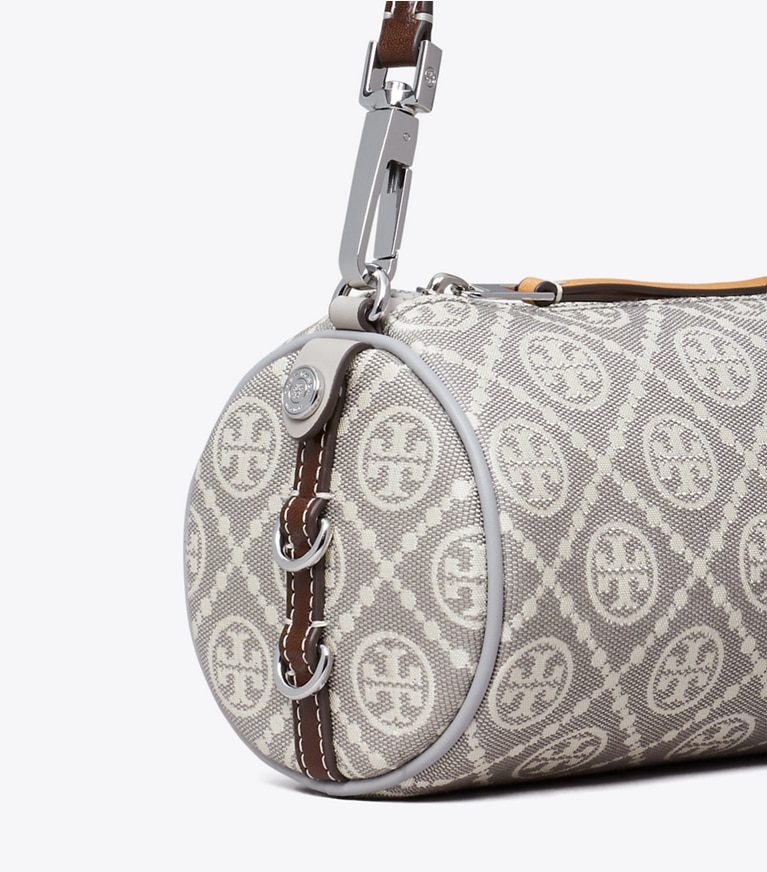 Tory Burch designer crossbody bags T Monogram Utility Cylinder Bag in Gray angle