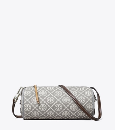 Tory Burch designer crossbody bags T Monogram Utility Cylinder Bag in Gray front