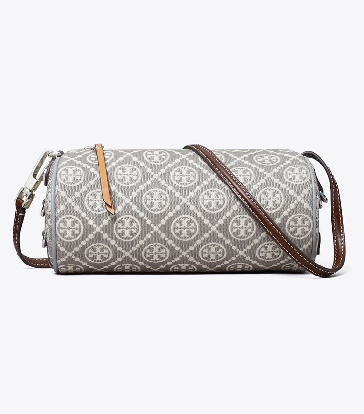 Tory Burch designer crossbody bags T Monogram Utility Cylinder Bag in Gray front