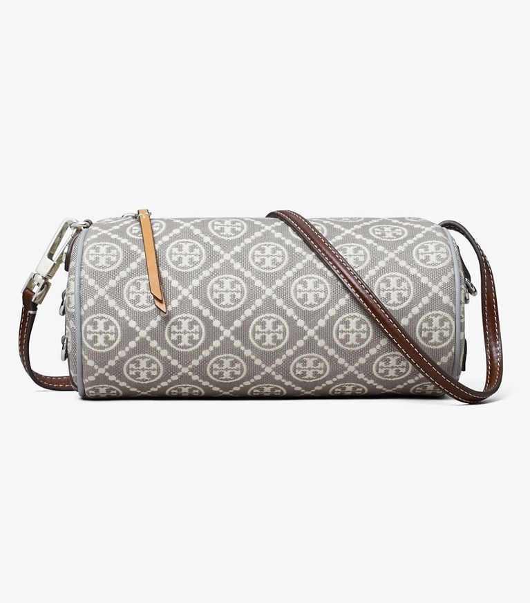 Tory Burch designer crossbody bags T Monogram Utility Cylinder Bag in Gray angle