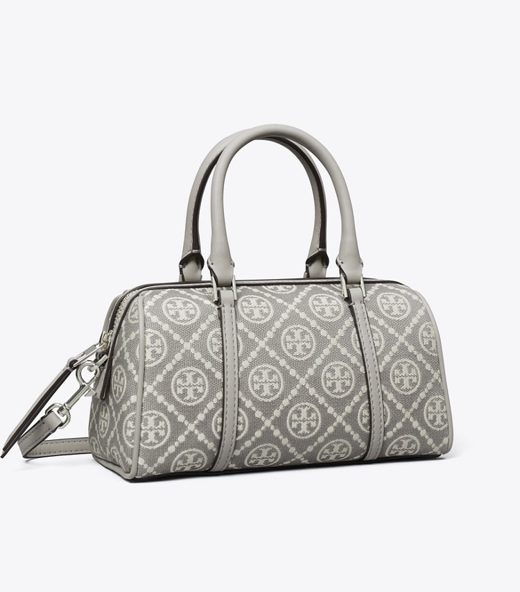 Tory Burch designer crossbody bags T Monogram Utility Mini Barrel Bag in Gray angle