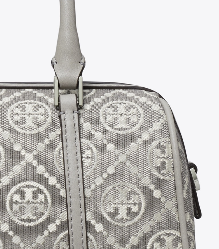 Tory Burch designer crossbody bags T Monogram Utility Mini Barrel Bag in Gray angle