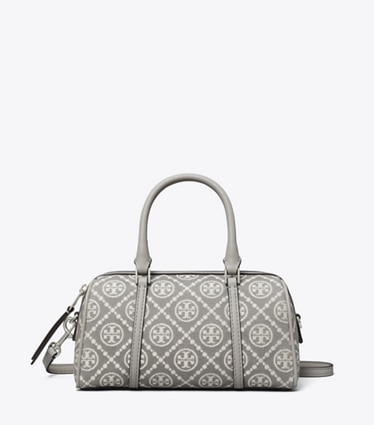Tory Burch designer crossbody bags T Monogram Utility Mini Barrel Bag in Gray front