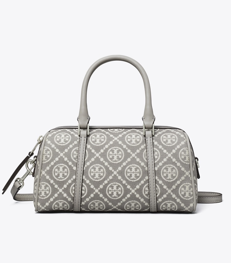 Tory Burch designer crossbody bags T Monogram Utility Mini Barrel Bag in Gray front