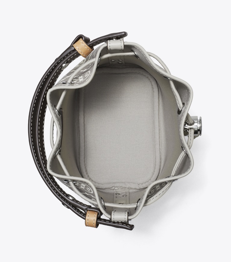 Tory Burch designer クロスボディバッグ Tモノグラム ユーティリティ ミニ バケットバッグ in Gray angle