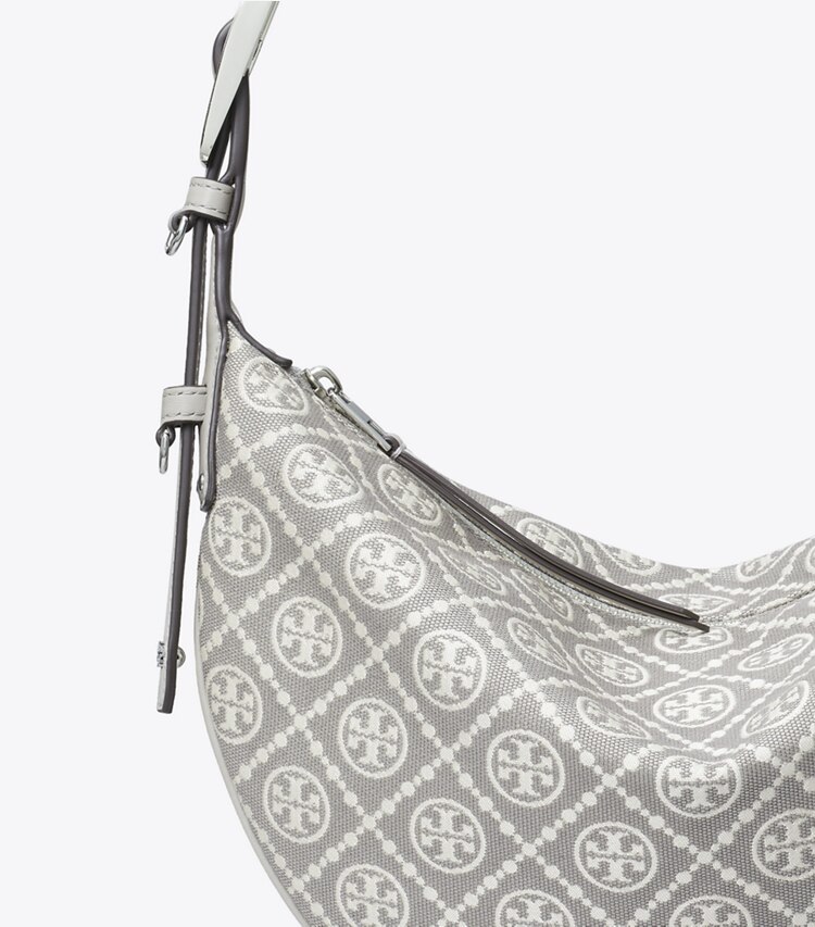 Tory Burch designer shoulder bags T Monogram Utility Small Balloon Bag in Gray detail