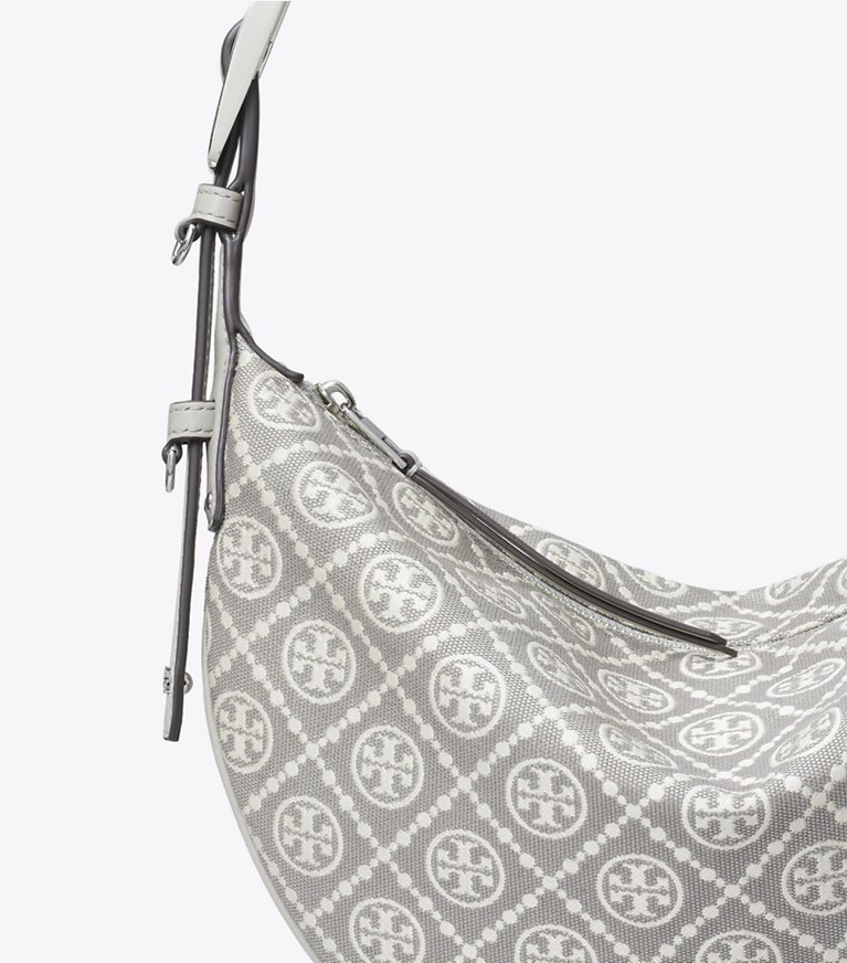 Tory Burch designer shoulder bags T Monogram Utility Small Balloon Bag in Gray angle