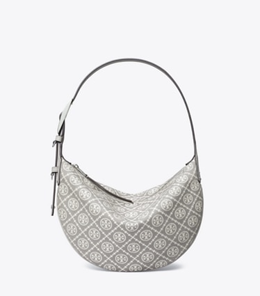 Tory Burch designer shoulder bags T Monogram Utility Small Balloon Bag in Gray front