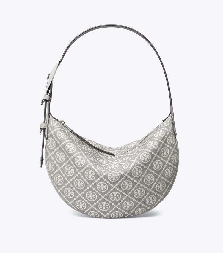 Tory Burch designer shoulder bags T Monogram Utility Small Balloon Bag in Gray front