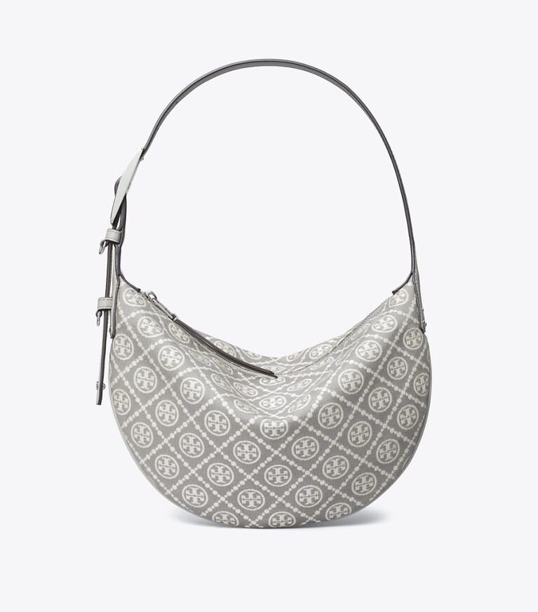 Tory Burch designer shoulder bags T Monogram Utility Small Balloon Bag in Gray angle
