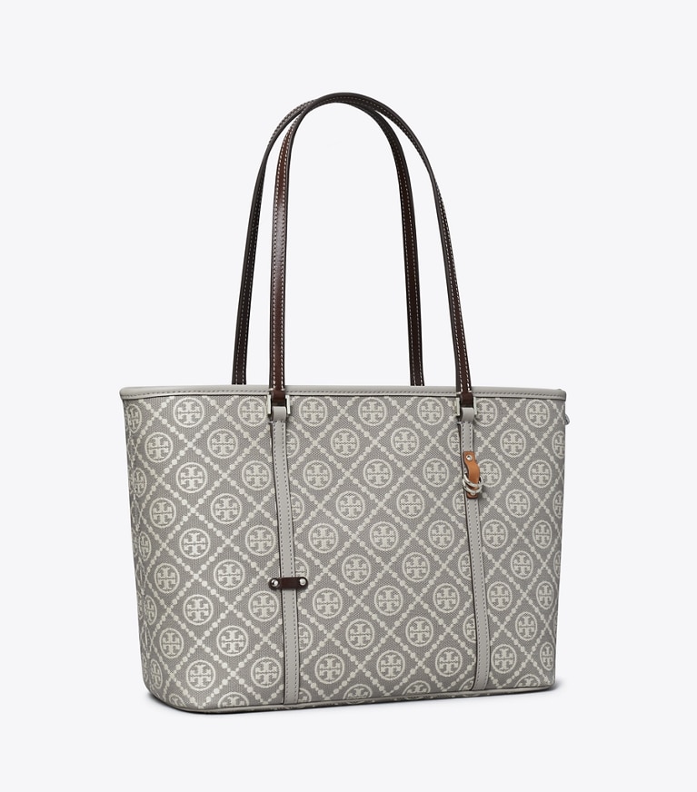 Tory Burch designer トートバッグ Tモノグラム ユーティリティ スモール ジップトートバッグ in Gray angle
