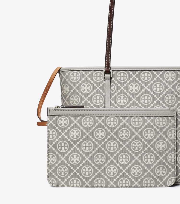 Tory Burch designer トートバッグ Tモノグラム ユーティリティ スモール ジップトートバッグ in Gray ディテール