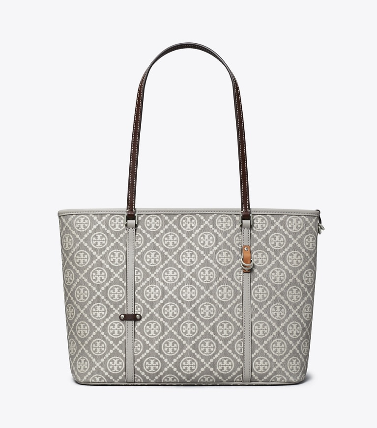 Tory Burch designer トートバッグ Tモノグラム ユーティリティ スモール ジップトートバッグ in Gray angle