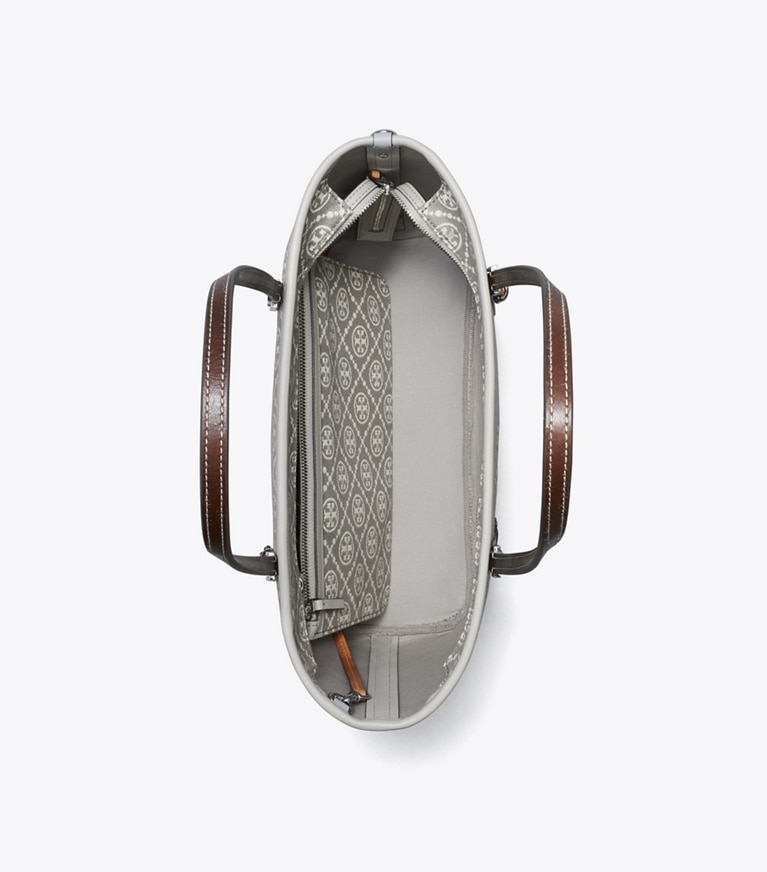 Tory Burch designer トートバッグ Tモノグラム ユーティリティ スモール ジップトートバッグ in Gray angle