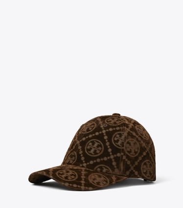 Tory Burch designer hats T Monogram Velvet Baseball Cap in Camello angle