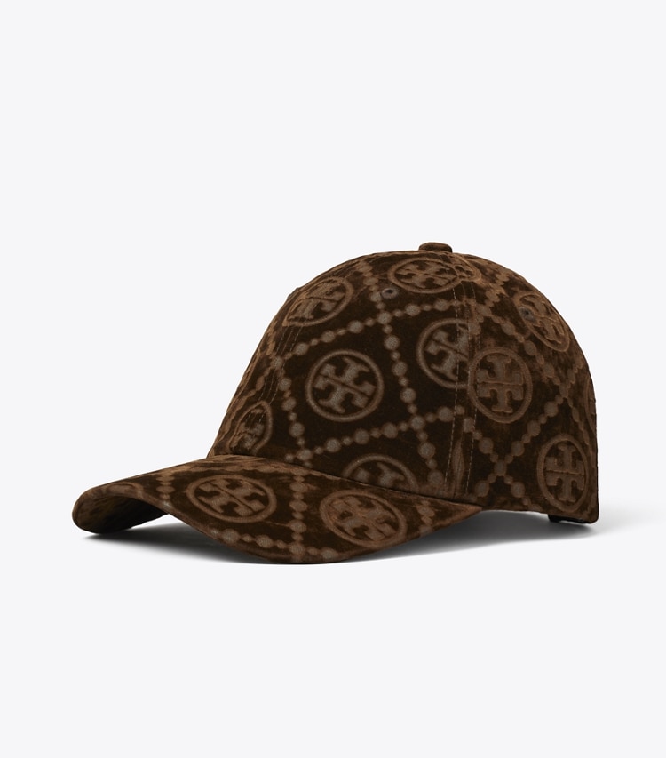 Tory Burch designer hats T Monogram Velvet Baseball Cap in Camello angle