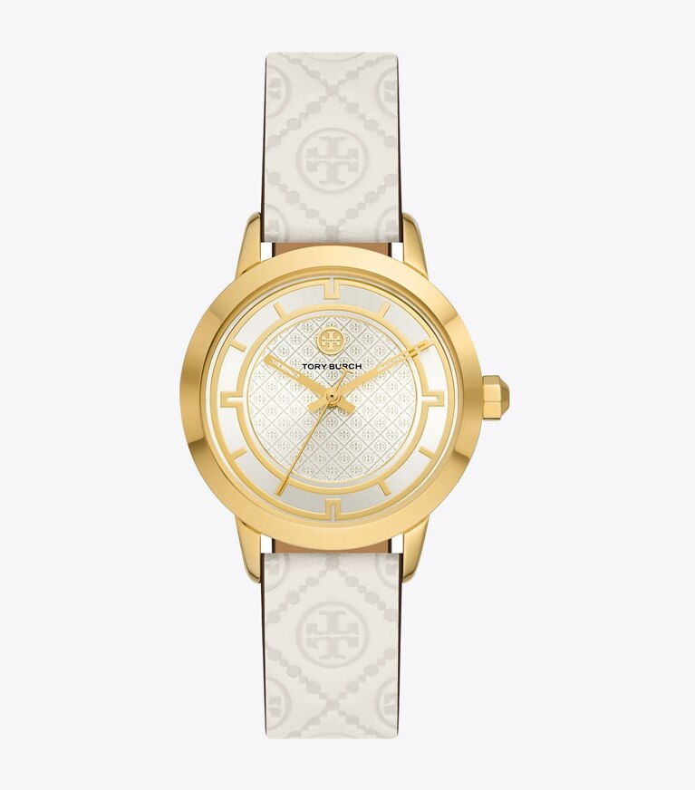 Tory Burch designer strap watches T Monogram Watch in IVORY/GOLD front