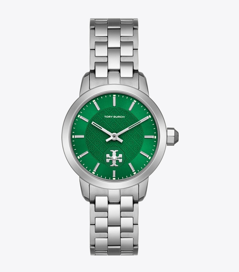 Tory Burch designer strap watches T Monogram Watch in GREEN/SILVER front
