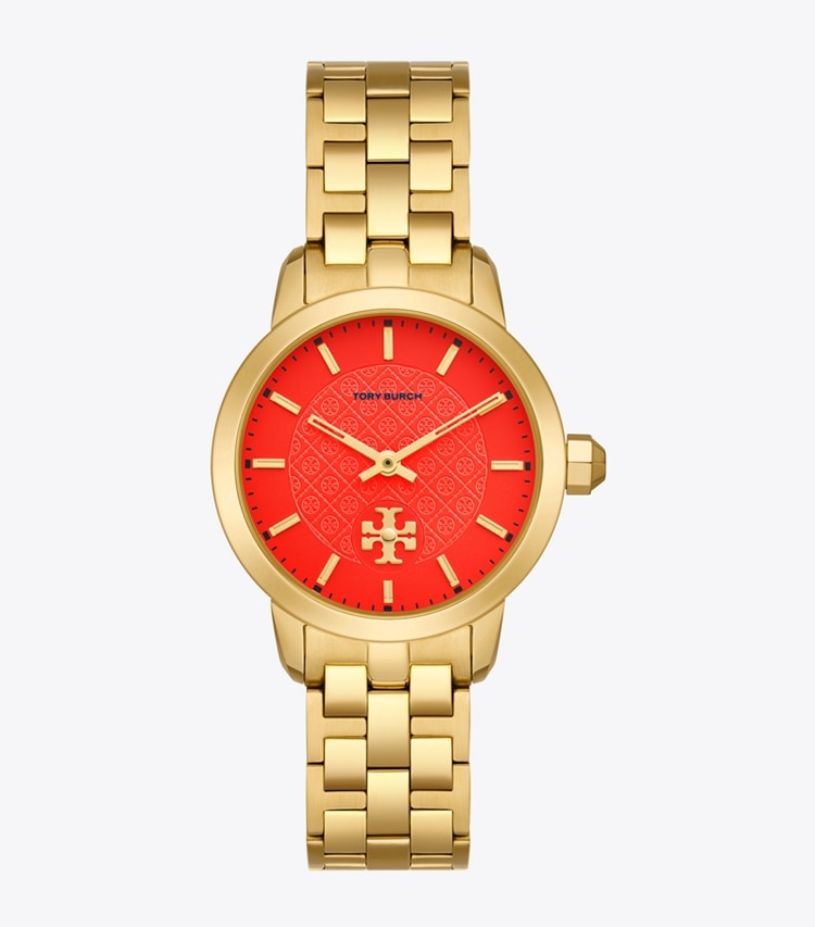 Tory Burch designer strap watches T Monogram Watch in CORAL/GOLD front