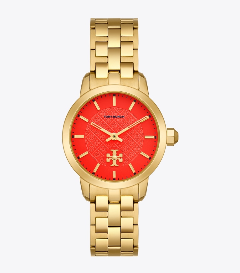 Tory Burch designer strap watches T Monogram Watch in CORAL/GOLD front