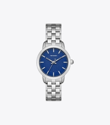 Tory Burch designer strap watches T Monogram Watch in BLUE/SILVER front