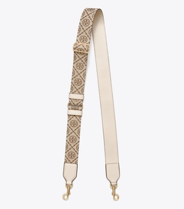 Tory Burch designer T Monogram Webbing Strap in Hazelnut front