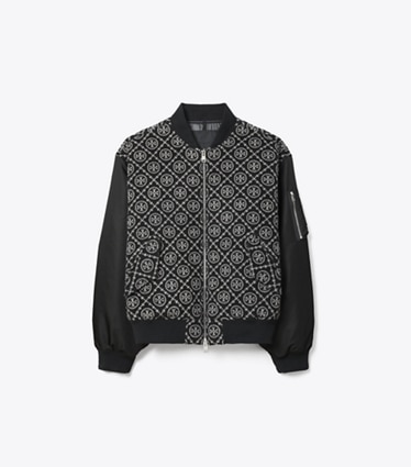 Tory Burch designer ジャケット Tモノグラム ウールジャガード ボンバージャケット in T Monogram Jacquard Combo D front