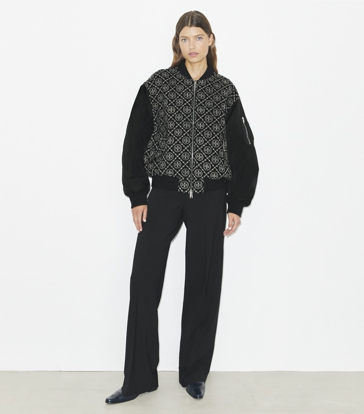 Tory Burch designer ジャケット Tモノグラム ウールジャガード ボンバージャケット in T Monogram Jacquard Combo D モデル前面