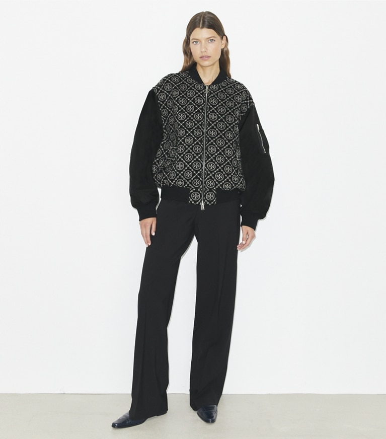 Tory Burch designer ジャケット Tモノグラム ウールジャガード ボンバージャケット in T Monogram Jacquard Combo D front