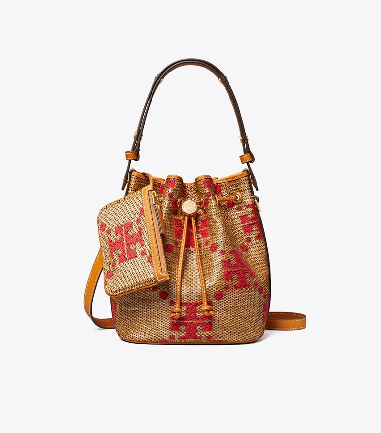 Tory Burch designer crossbody bags T Monogram Woven Bucket Bag in Natural additional