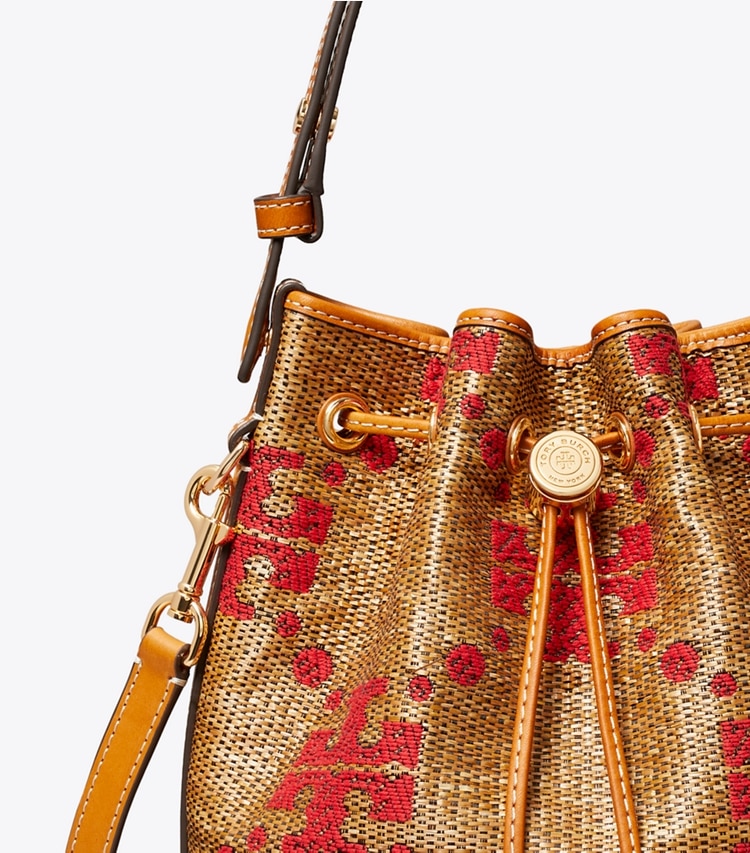Tory Burch designer crossbody bags T Monogram Woven Bucket Bag in Natural detail
