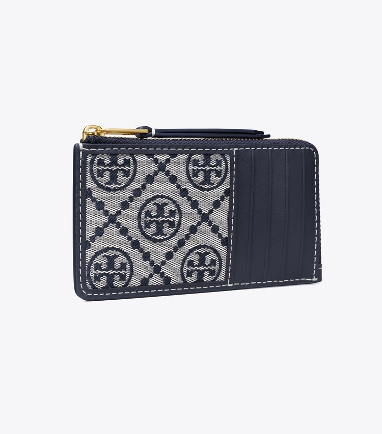 Tory Burch designer card cases T Monogram Zip Card Case in Tory Navy angle