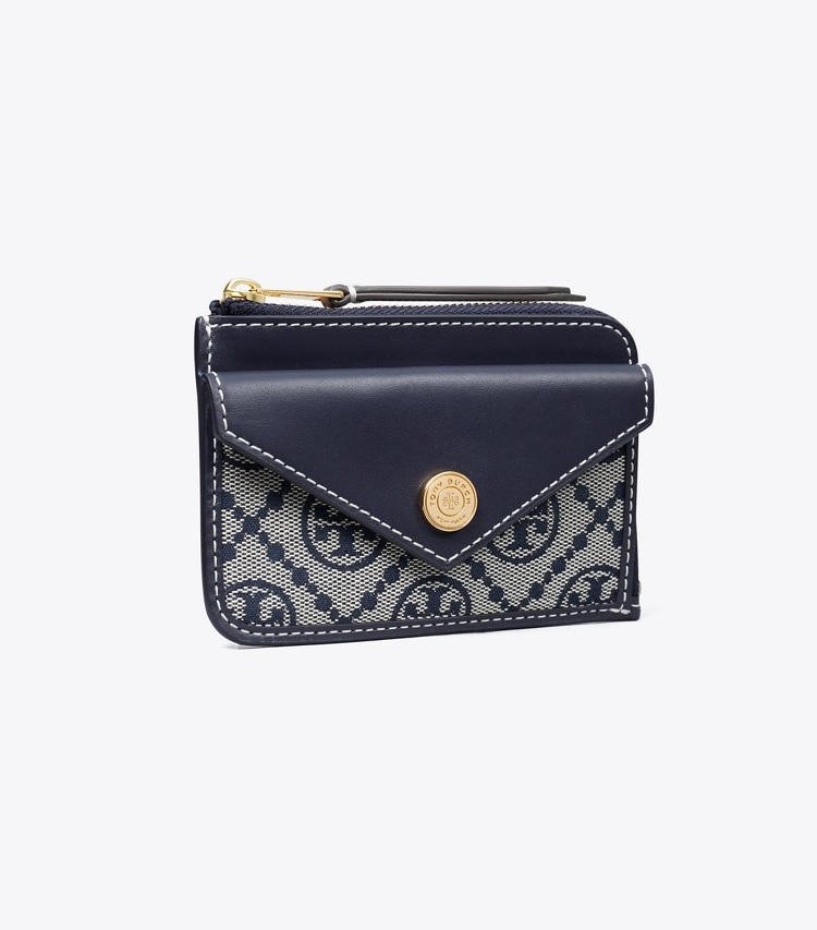 Tory Burch designer card cases T Monogram Zip Card Case in Tory Navy angle