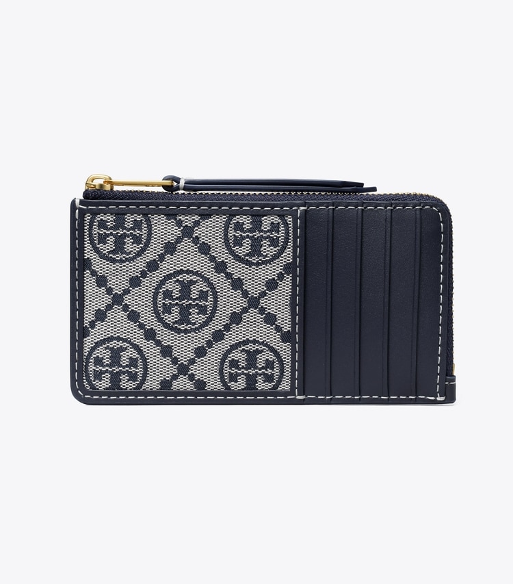 Tory Burch designer card cases T Monogram Zip Card Case in Tory Navy front