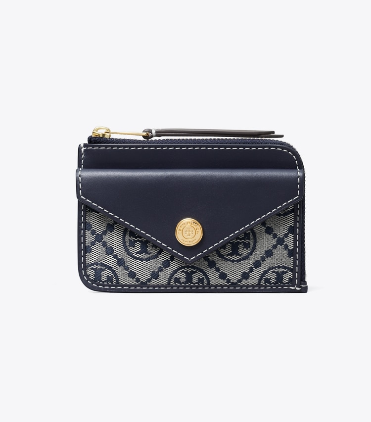 Tory Burch designer card cases T Monogram Zip Card Case in Tory Navy front