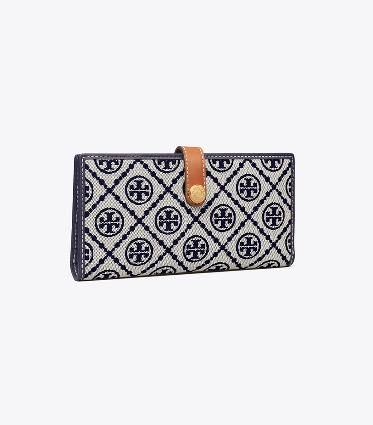Tory Burch designer wallets T Monogram Zip Slim Wallet in Tory Navy angle