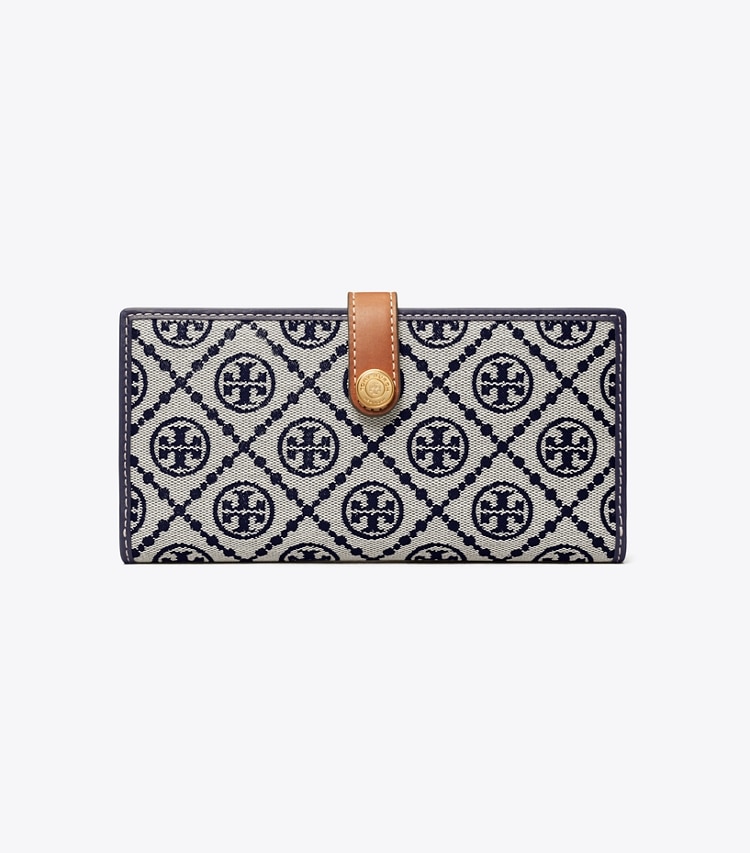 Tory Burch designer wallets T Monogram Zip Slim Wallet in Tory Navy front
