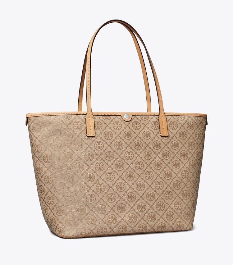 Tory Burch designer tote bags T Monogram Zip Tote in Flax angle