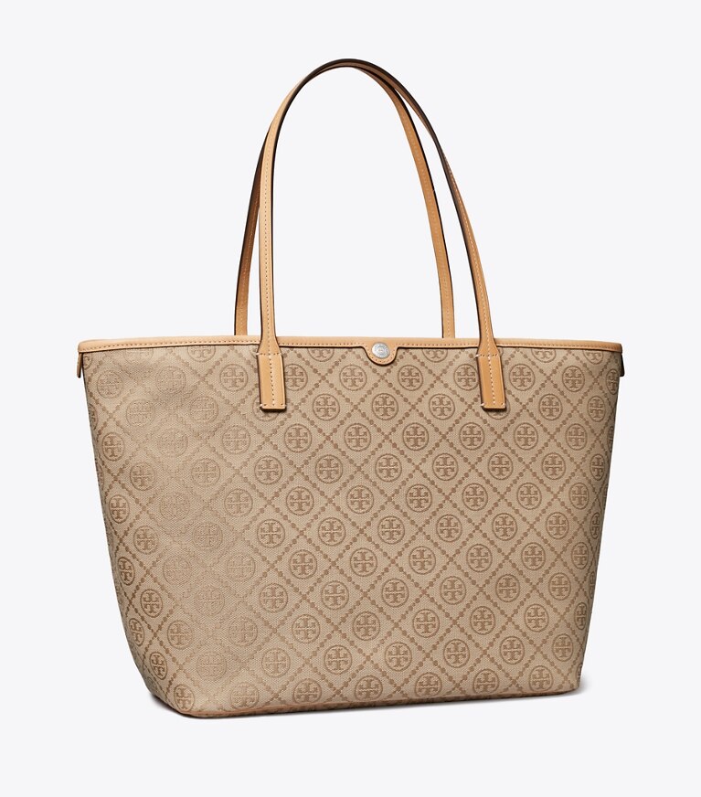 Tory Burch designer tote bags T Monogram Zip Tote in Flax angle