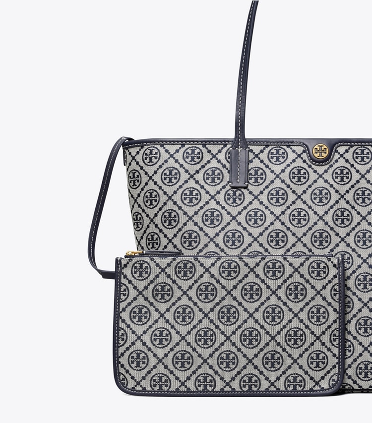 Tory Burch designer tote bags T Monogram Zip Tote in Tory Navy detail