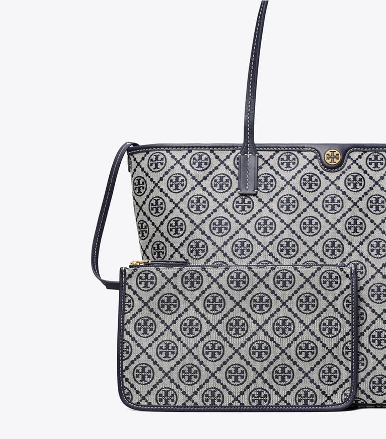 Tory Burch designer tote bags T Monogram Zip Tote in Tory Navy angle