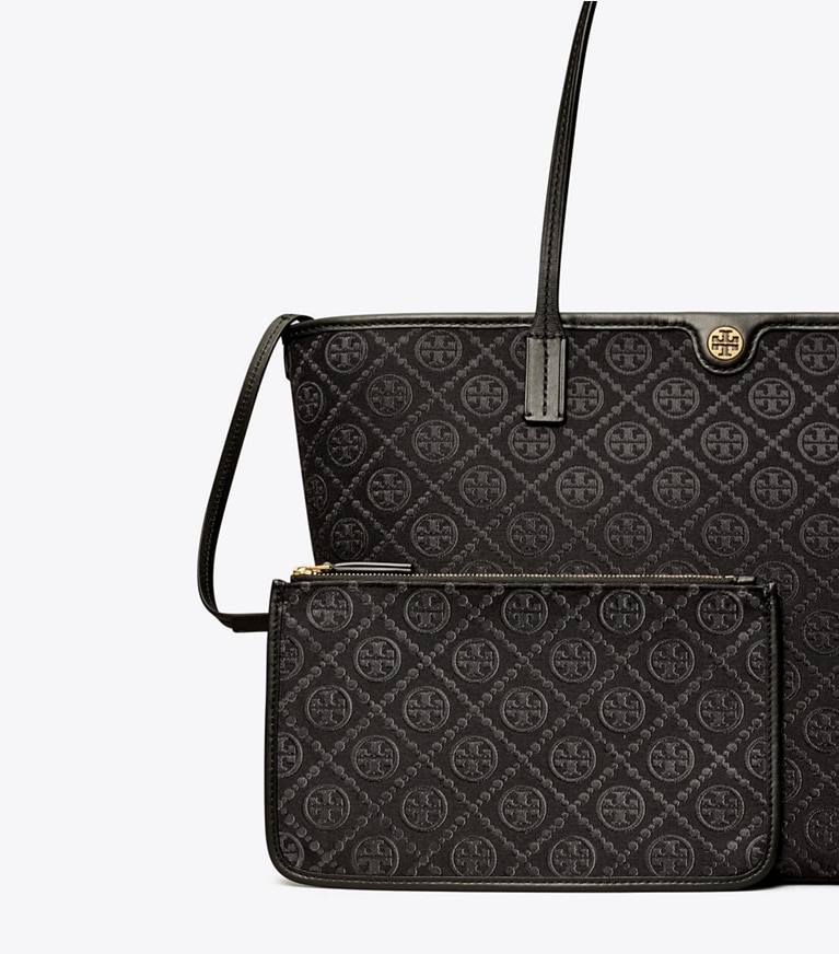 Tory Burch designer tote bags T Monogram Zip Tote in Black angle