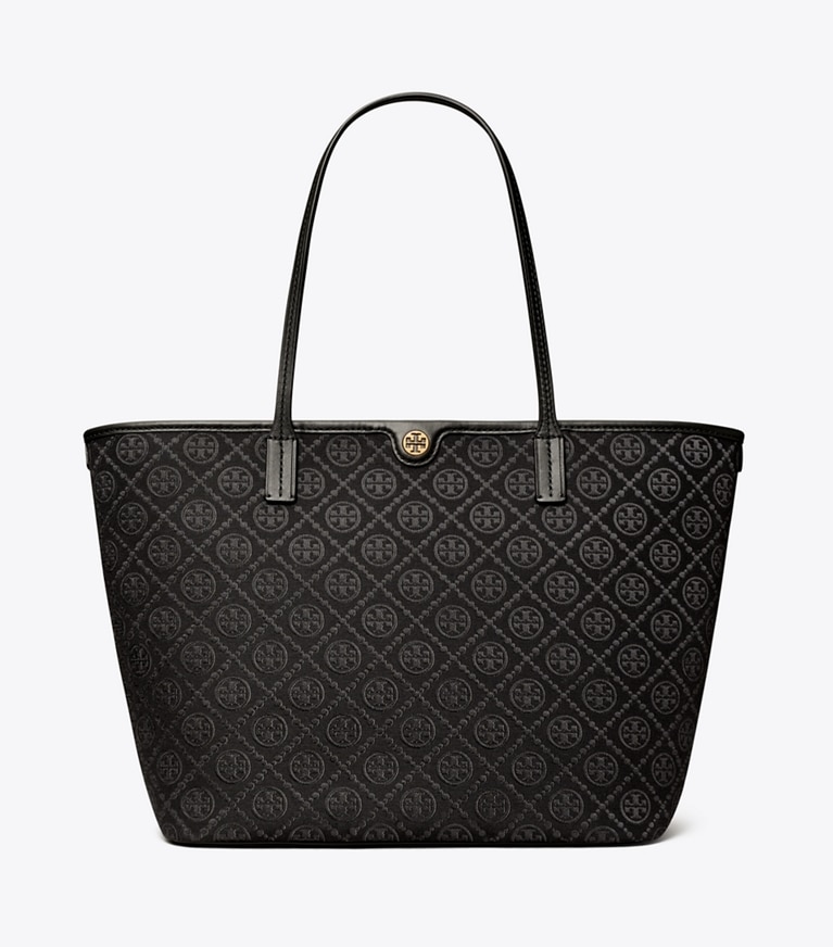 Tory Burch designer tote bags T Monogram Zip Tote in Black angle