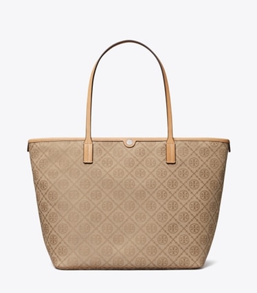 Tory Burch designer tote bags T Monogram Zip Tote in Flax front
