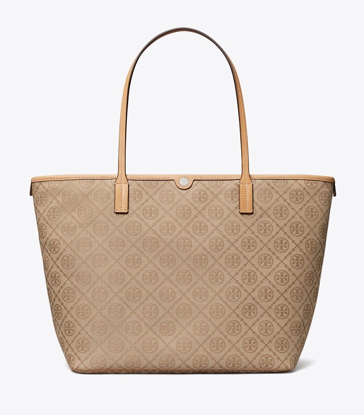 Tory Burch designer tote bags T Monogram Zip Tote in Flax front